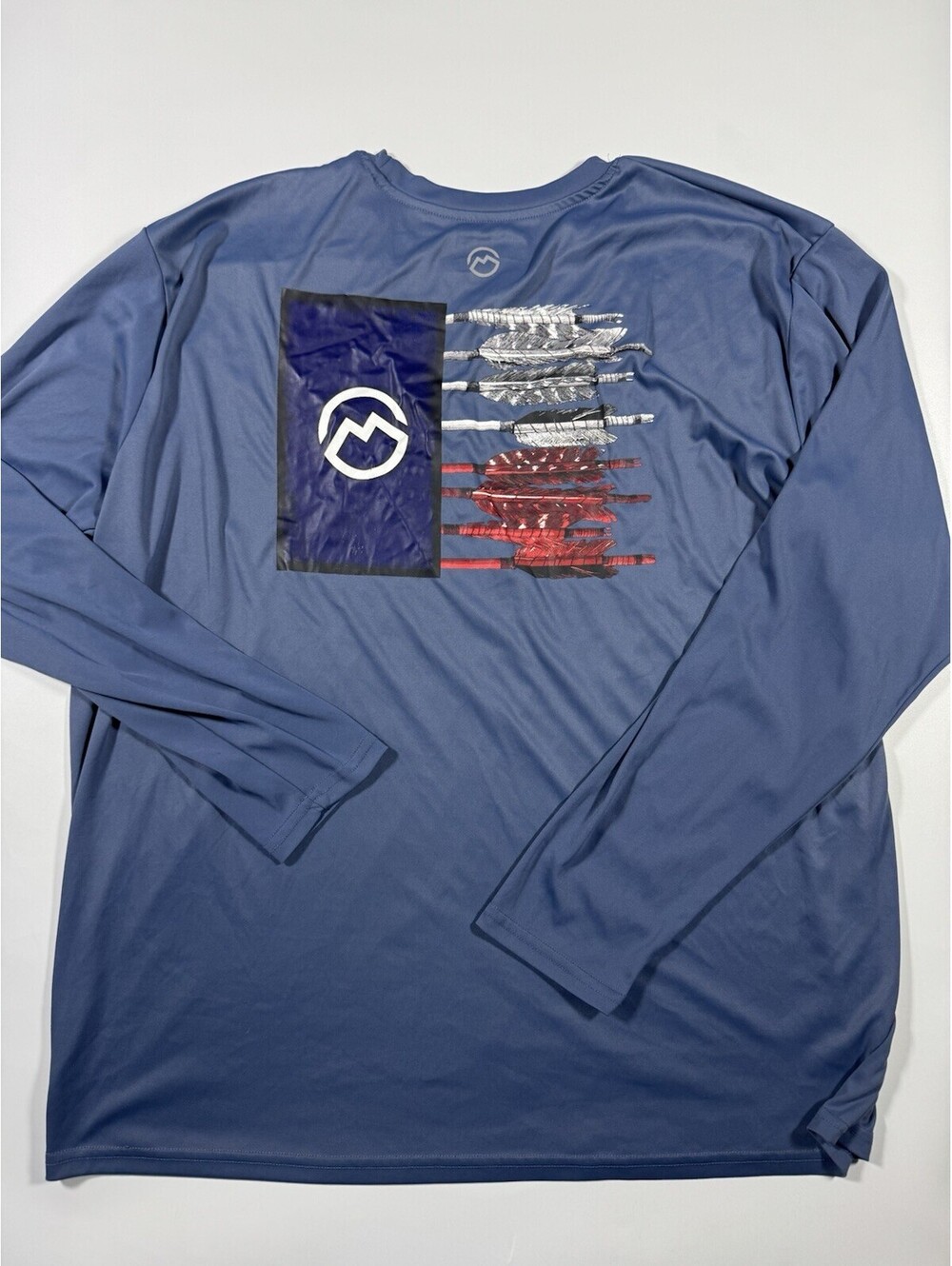 Magellan Outdoors XXL Fishing Shirt Long Sleeve American Flag Feather Blue